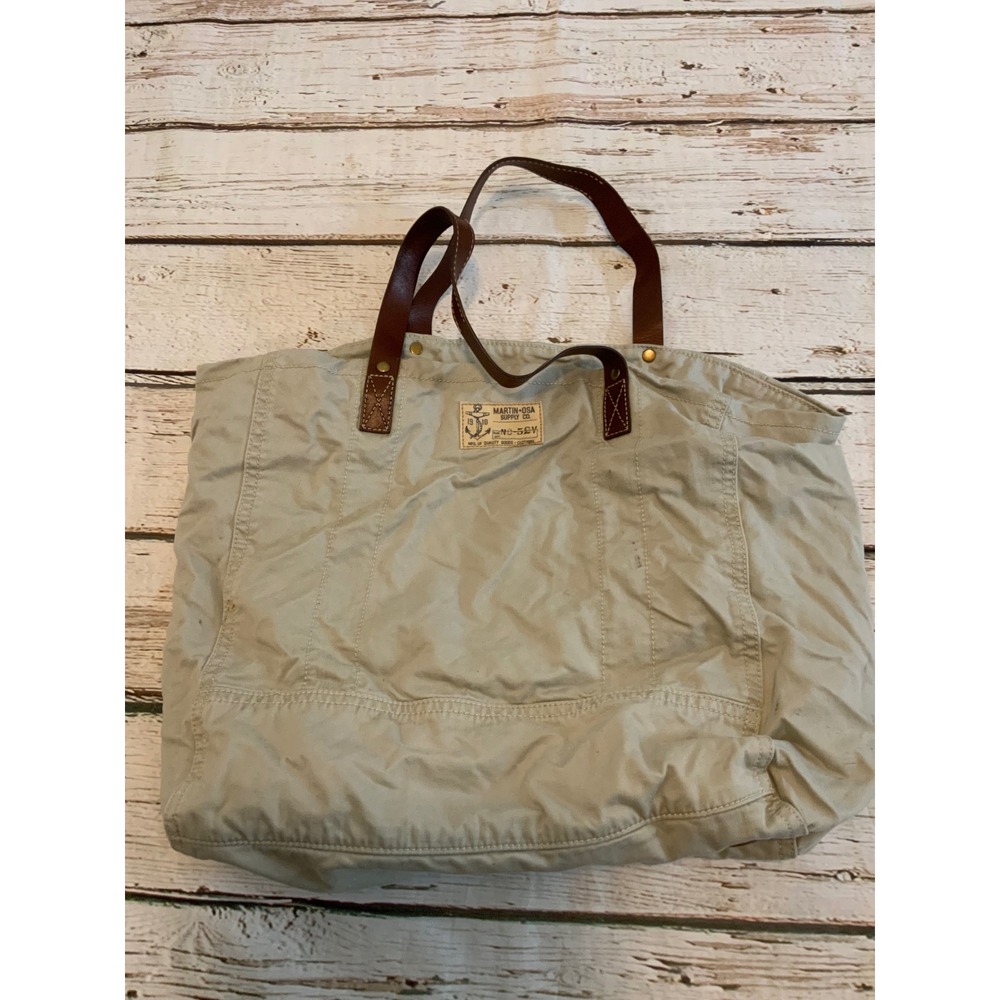 Martin + OSA Supply Co Canvas Tote Bag Leather Handles Tan Nautical Y2K Large